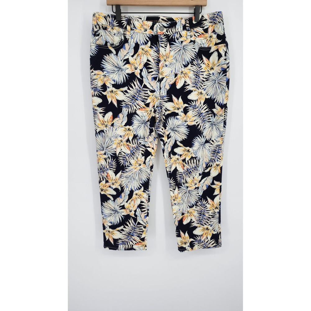 Chicos Womens Tropical Palm Girlfriend Fit Crop Pants Size 16 Resort Island NWT